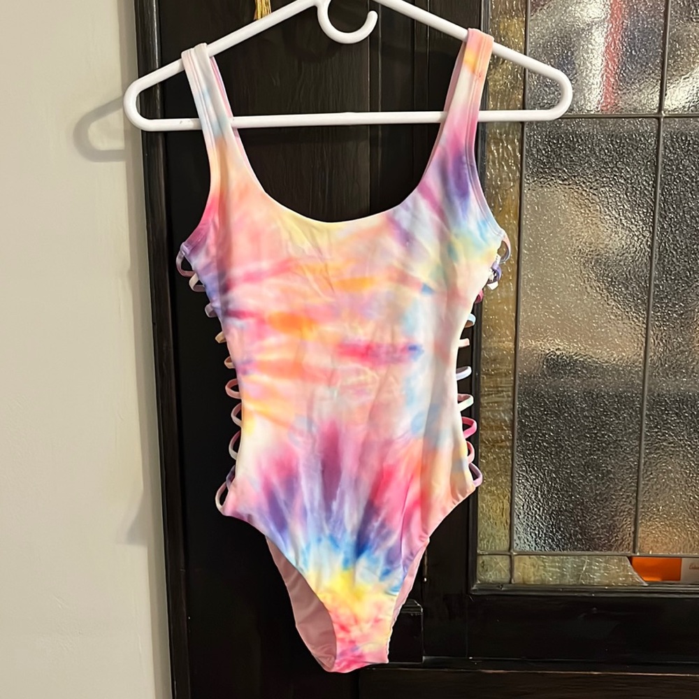 Barbie bodysuit bathing suit cut out one piece tie die